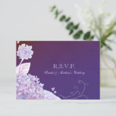 Paarse tuin Hydrangeas Wedding RSVP Kaartje (Staand voorkant)