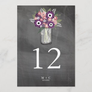 Paarse tuin Mason Jar Chalkboard   Tabelnummer Kaart