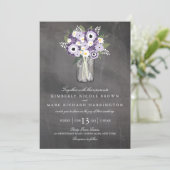 Paarse Tuin Mason Jar krijtbord | Bruiloft Kaart (Staand voorkant)