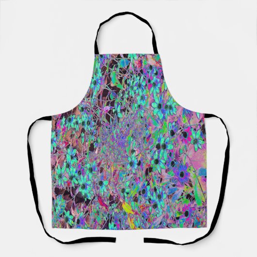 Paarse tuin met Psychedelic Aquamarine Flowers Schort (Voorkant)