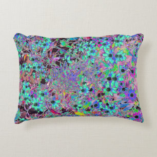 Paarse Tuin met Psychedelische Aquamarijne Bloemen Accent Kussen
