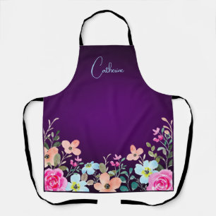Paarse tuinbloemen schort