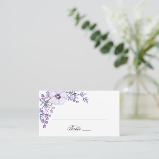 Paarse tuinbloemen. Violet bloemenbruiloft Plaatskaartje (Staand voorkant)