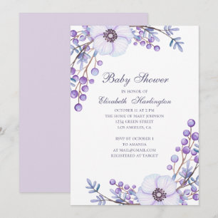 Paarse tuinbloemen. Violet floral baby shower Kaart