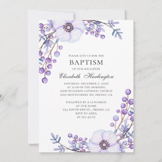 Paarse tuinbloemen. Violette bloemdoop Kaart (Voorkant)