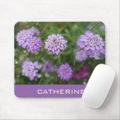 paarse tuinbloemen, voeg jouw naam toe muismat (Met muis)