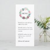 Paarse tuinbloemen Wreath. Botanische bruiloft Menu (Staand voorkant)