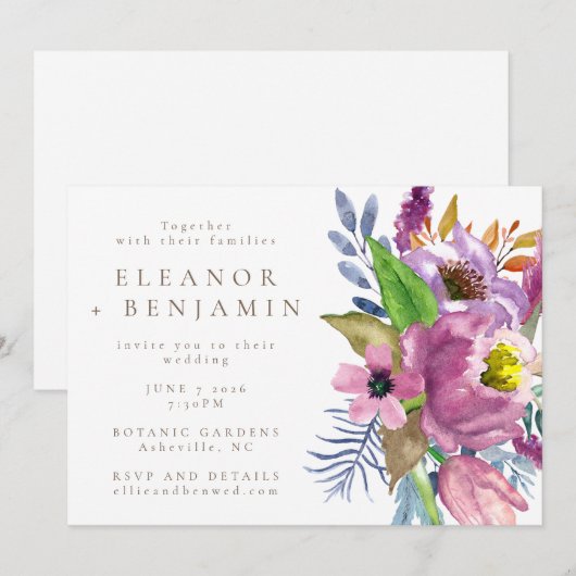 Paarse tuinbouwminimalistisch alles in één keer kaart (Voorkant / Achterkant)