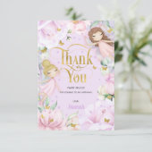 paarse tuinroze bloemverjaardag bedankkaart (Staand voorkant)