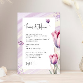 Paarse Tulip Bloem Waterverf Bruiloft Kaart