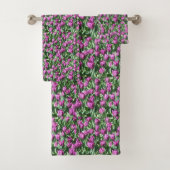 Paarse Tulip Blooms Floral Bath Towel Bad Handdoek (Insitu)