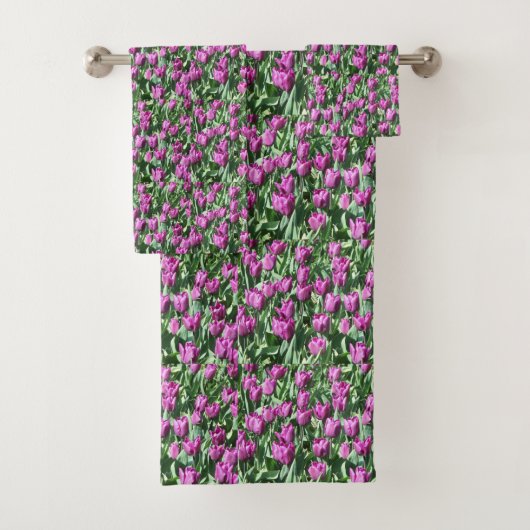 Paarse Tulip Blooms Floral Bath Towel Bad Handdoek (Insitu)