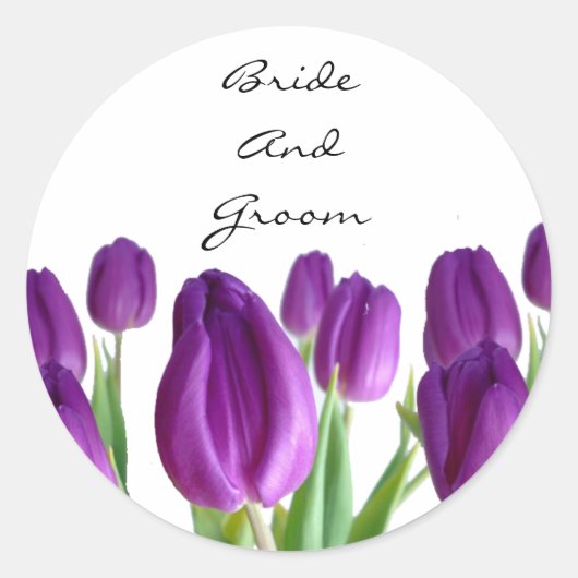 Paarse Tulip bruiloft envelop afdichtingen Ronde Sticker (Voorkant)