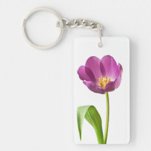 Paarse Tulip op witte Gepersonaliseerd Sjabloon Sleutelhanger