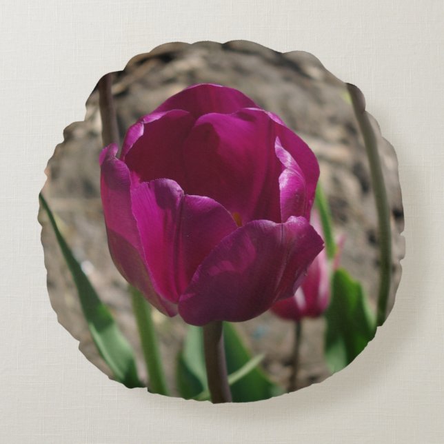 Paarse Tulip-ronde kussen (Voorkant)