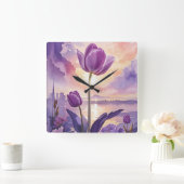 Paarse Tulip Vierkante Klok (Huis)
