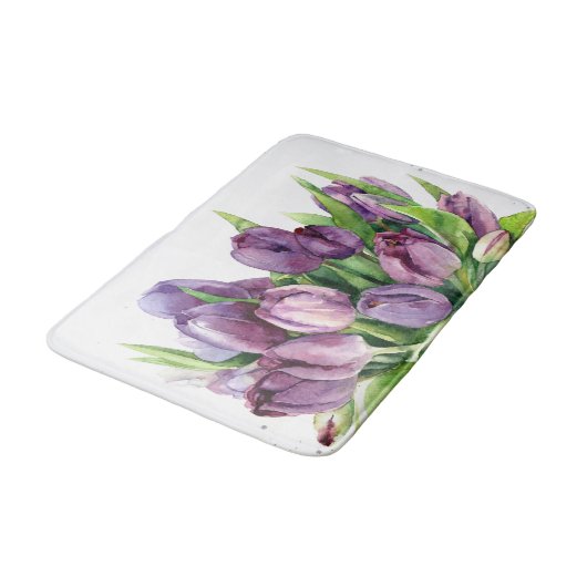 Paarse Tulips Floral Waterverf Pattern Badmat (Gekanteld)