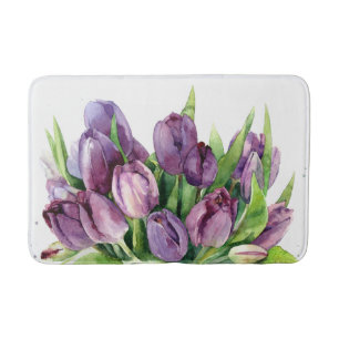 Paarse Tulips Floral Waterverf Pattern Badmat
