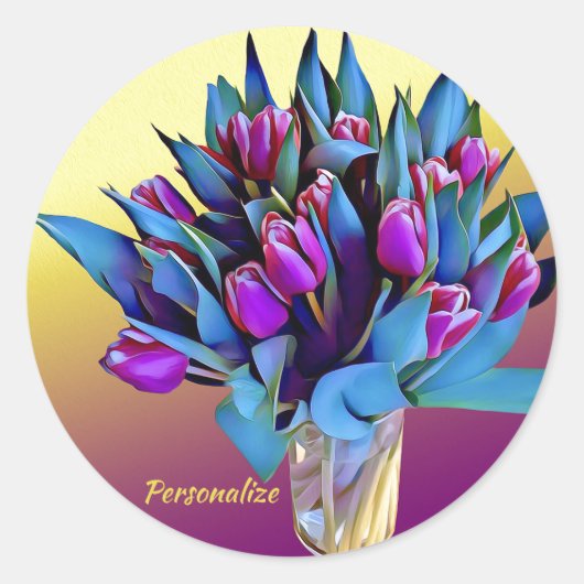 Paarse Tulips Waterverf personaliseren Ronde Sticker (Voorkant)