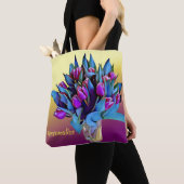 Paarse Tulips Waterverf personaliseren Tote Bag (Dichtbij)