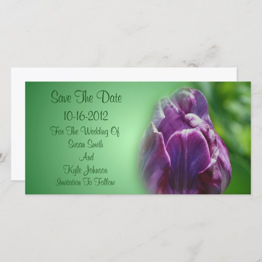 Paarse Tulp Bloem Bruiloft Save The Date (Voorkant / Achterkant)