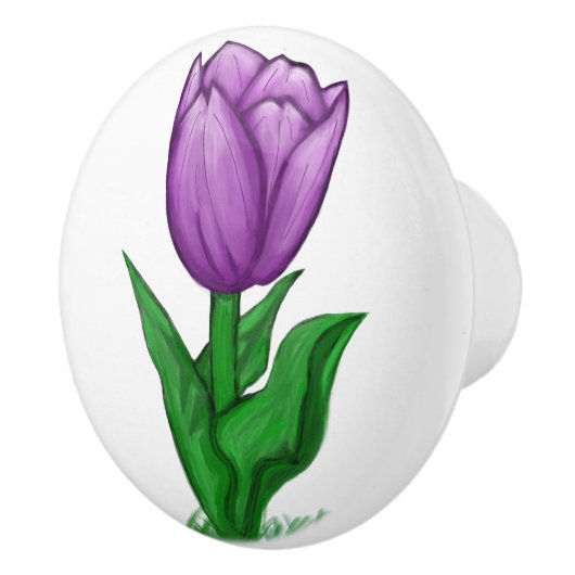 Paarse Tulp Bloem Keramische Knop (Rechts)