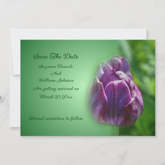 Paarse Tulp Bloem Trouw Save The Date (Voorkant)