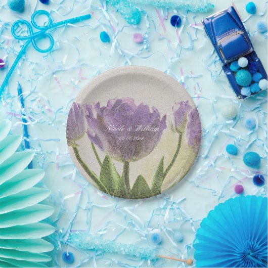 Paarse Tulp Bloem Tuin Trouwfeest borden Papieren Bordje (Feest)