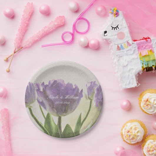 Paarse Tulp Bloem Tuin Trouwfeest borden Papieren Bordje (Feest)