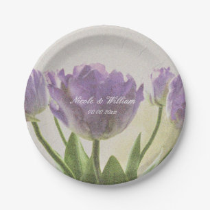 Paarse Tulp Bloem Tuin Trouwfeest borden Papieren Bordje