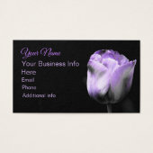 Paarse Tulp Bloemen op Zwart Visitekaartje (Voorkant)