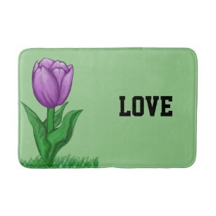 Paarse Tulp Bloemen Salie Groene Liefde Badmat