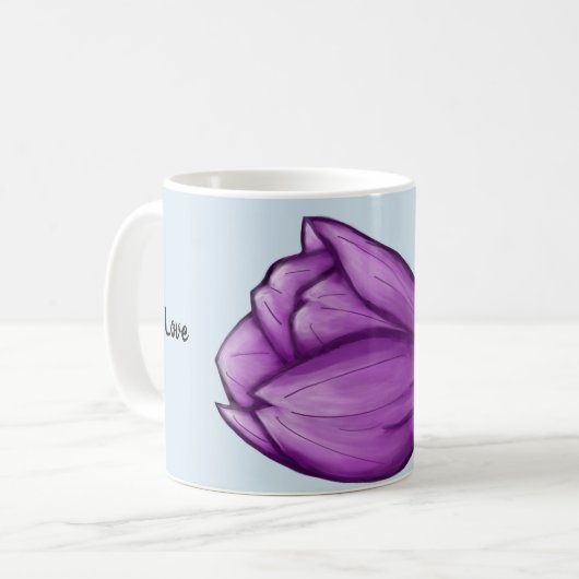 Paarse Tulp Bloemliefde Gepersonaliseerde Blauwe M Koffiemok (Voorkant links)