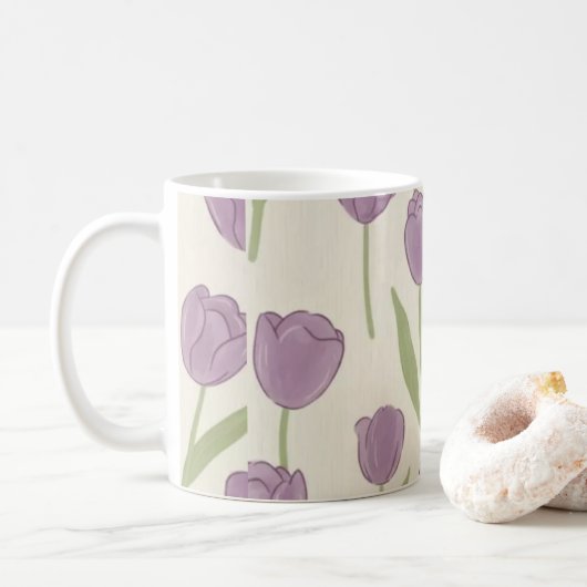 Paarse Tulp Bloemmotief Koffiemok (Met donut)