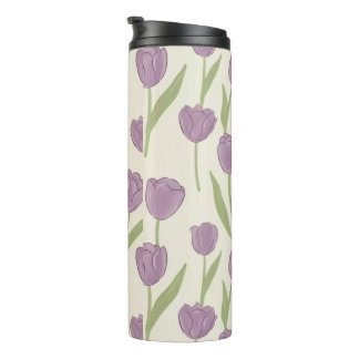 Paarse Tulp Bloempatroon Thermosbeker