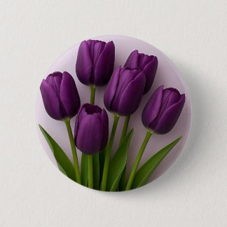 Paarse tulp broche ronde button 5,7 cm