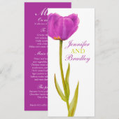 Paarse tulp bruiloftsreceptie dinermenu kaart (Voorkant / Achterkant)