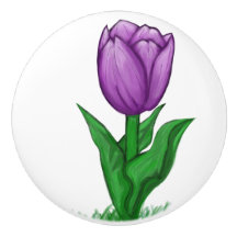 Paarse Tulp Flower Ceramic Knob.