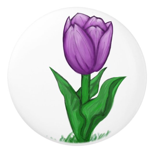 Paarse Tulp Flower Ceramic Knob. Keramische Knop (Voorkant)