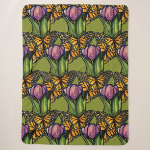 Paarse Tulp met Monarch Vlinders Natuur Sherpa Deken