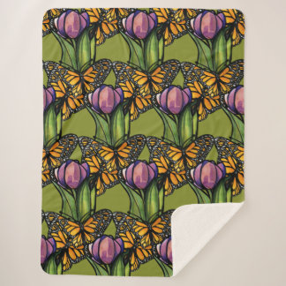 Paarse Tulp met Monarch Vlinders Natuur Sherpa Deken