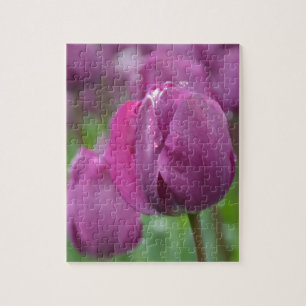 Paarse Tulp met waterdruppels Legpuzzel