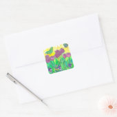 Paarse Tulp Pansies Waterverf Flowers Vierkante Sticker (Envelop)