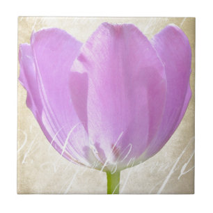 Paarse Tulp Papier Vintage Patroon Tegeltje