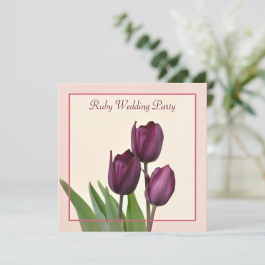 Paarse tulp vierkant Ruby Kaart (Staand voorkant)