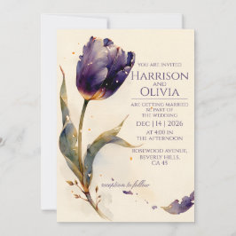 Paarse Tulp Waterverf Bloemige Elegante Trouw Uitn Kaart