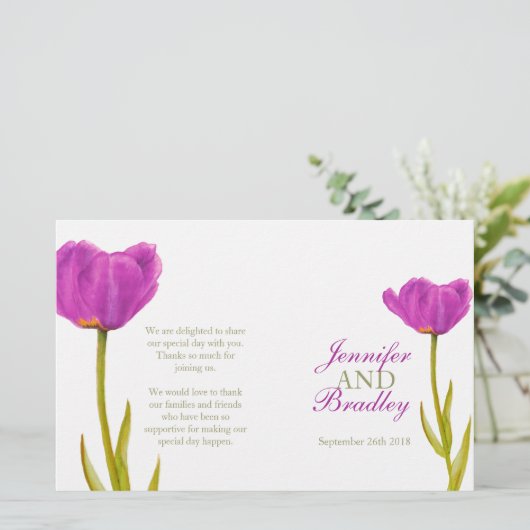 Paarse tulp waterverf huwelijksprogramma (Staand voorkant)