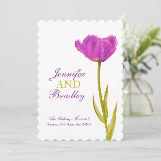 Paarse Tulp waterverf Kunst Lente bruiloft Kaart (Staand voorkant)