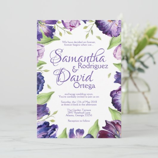 Paarse Tulp Weddenschap Kaart (Staand voorkant)