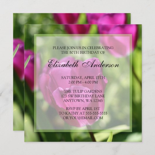 Paarse Tulpen - 80e verjaardag Kaart (Voorkant / Achterkant)